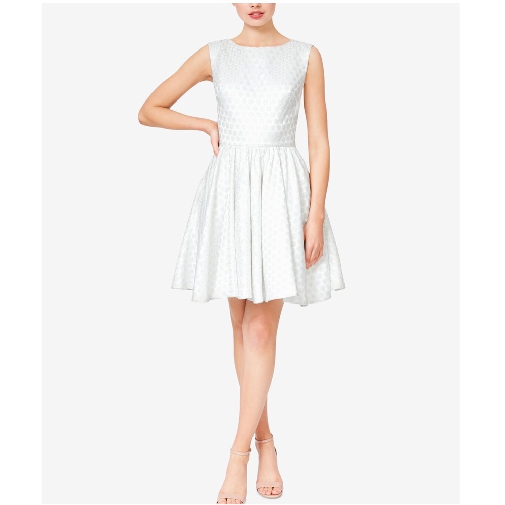 Betsey Johnson White and Silver Dotted Jacquard Elegant White Sleeveless Dress